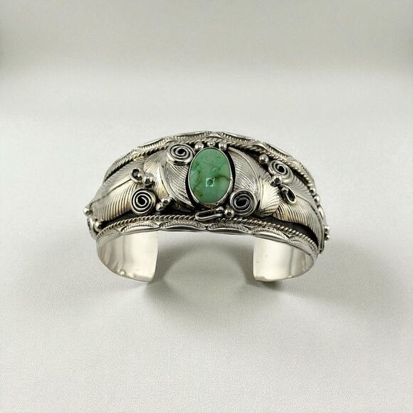 Sonoran Gold Turquoise Cuff Bracelet by Darrell Morgan Sterling Navajo 46 Grams - Picture 1 of 9